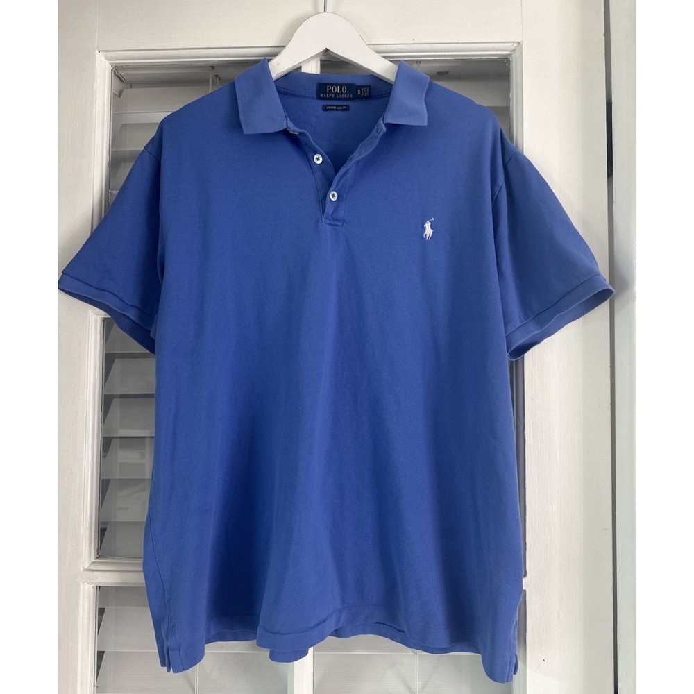 Polo By Ralph Lauren Men's SS Polo Golf Shirt Blue XLarge Slim Fit White Pony
